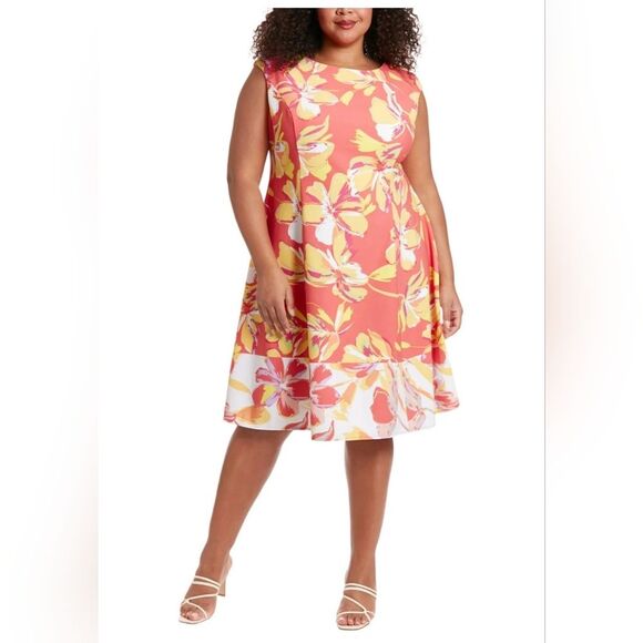 NWT London Times Dress Women's 20W Plus Size Midi Floral Tropical Summer Beach - Picture 1 of 14